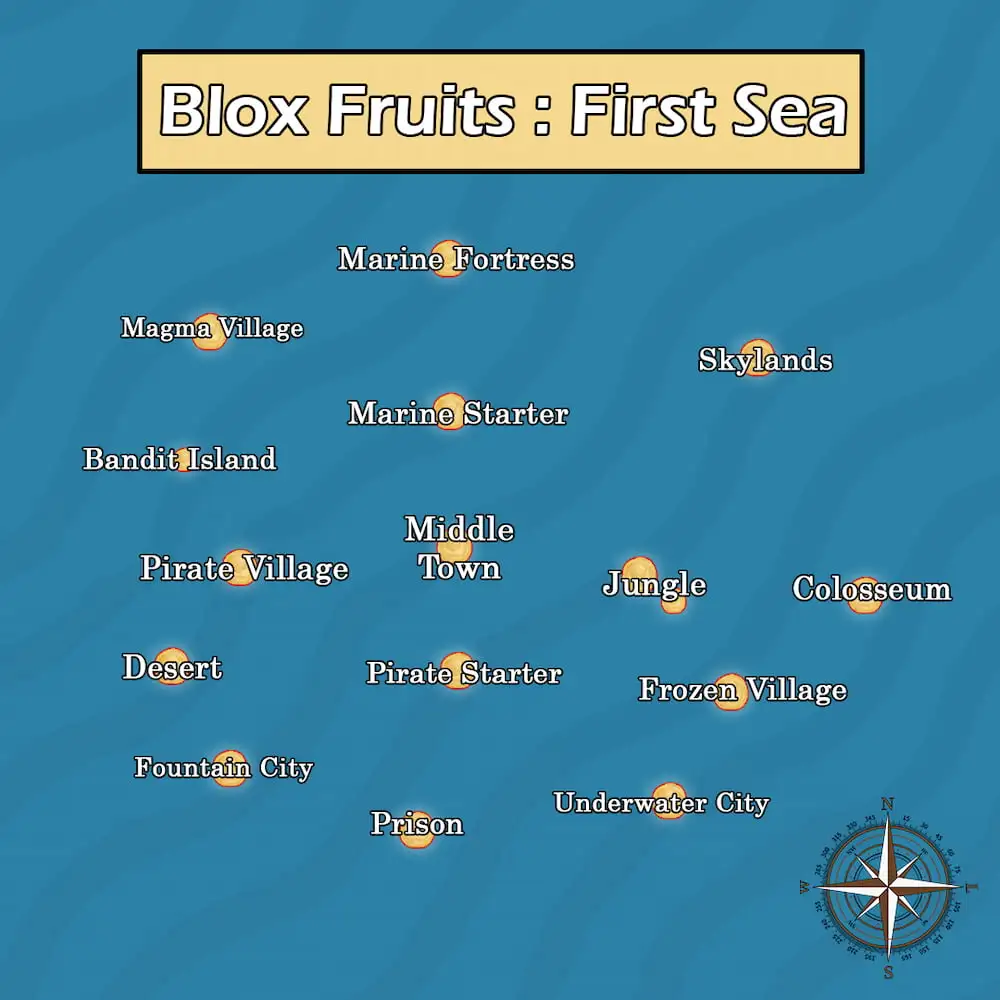 Mapas de Blox Fruits - Todas as localizações e níveis dos três mares