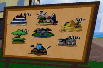 Mapa do jogo Blox Fruits no Roblox, mostrando localizações e recursos essenciais.
