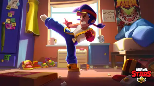 Fang, lutador ágil com chute poderoso e salto entre inimigos no jogo Supercell.