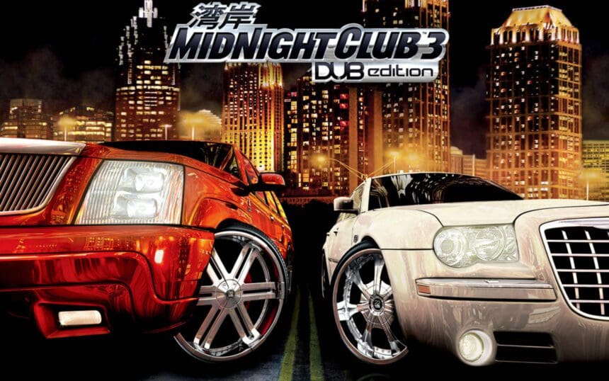 Imagem do jogo Midnight Club 3: DUB Edition, destacando corridas emocionantes e personalizações.
