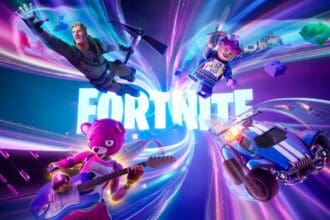 Personagens de Fortnite em ação no famoso battle royale da Epic Games.