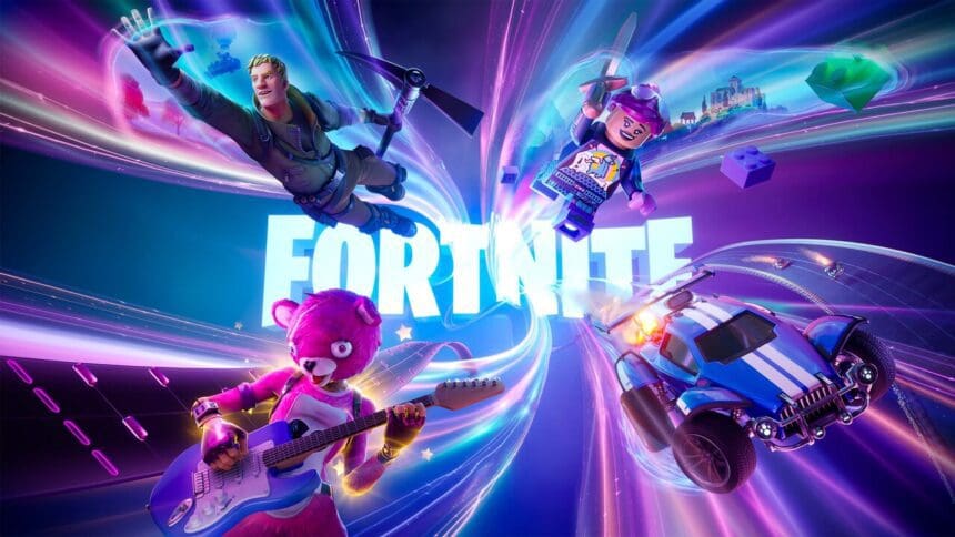 Personagens de Fortnite em ação no famoso battle royale da Epic Games.