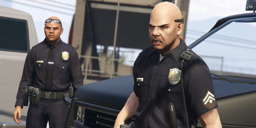 Ação intensa de policiais em GTA Online, ação eletrônica da Rockstar Games.