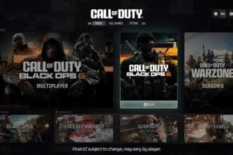 Menu do jogo Call of Duty com créditos da Activision.