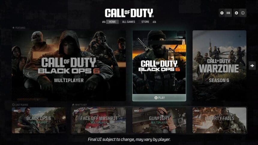 Menu do jogo Call of Duty com créditos da Activision.