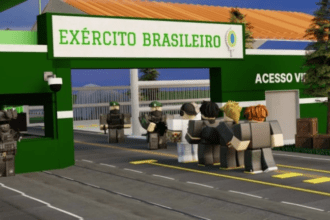 Soldados do Exército Brasileiro em Roblox prontos para batalha virtual.