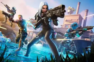 Skin nova de Fortnite com visual futurista e detalhes personalizados.