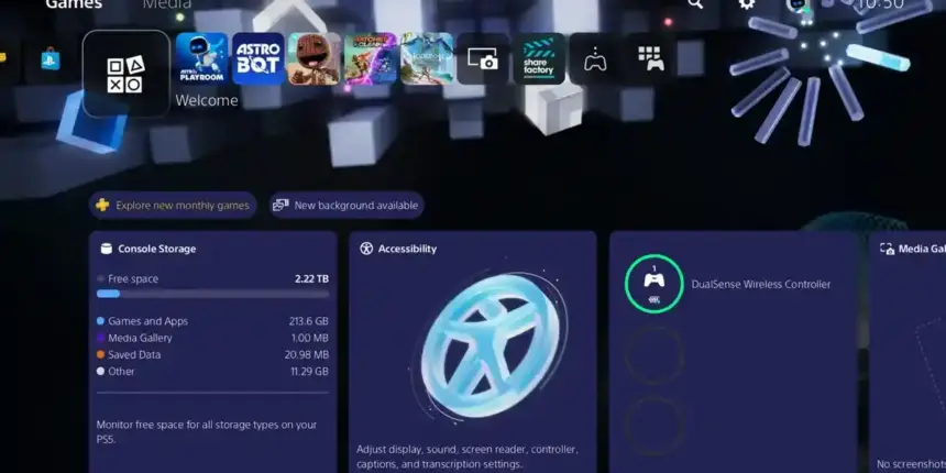 Atualização do sistema PS5 com recursos extras, imagem oficial da Sony.