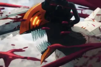 Lançamento do episódio 203 de Chainsaw Man, com créditos da Crunchyroll.
