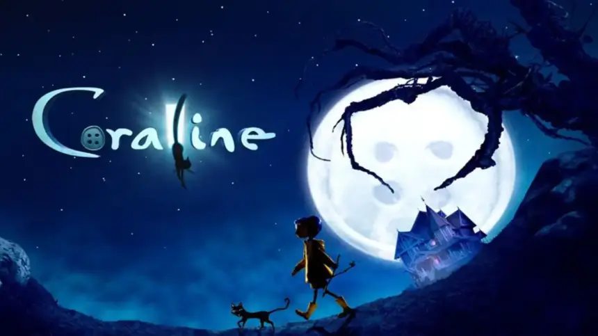 Filme Coraline disponível para assistir online, créditos de Neil Gaiman, fantasia e aventura.