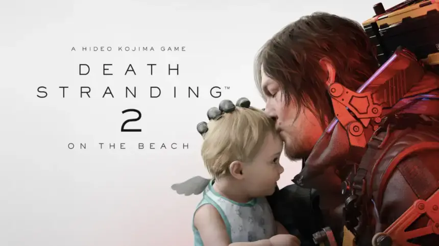 Cena do jogo Death Stranding 2 comemorando aniversário com Kojima Productions.