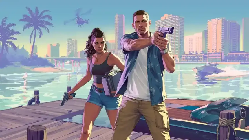 Capa do GTA 6 com arte oficial da Rockstar Games.