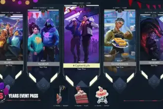 Passe de evento de 5 anos de Valorant com todas as recompensas disponíveis.