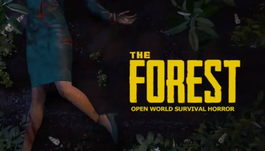 Jogadores de The Forest jogando com crossplay no ambiente de floresta.