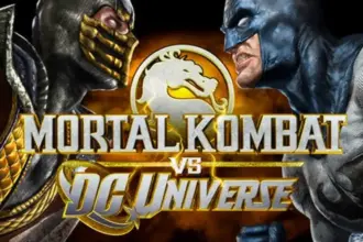 Imagem de Mortal Kombat versus DC Universe com guerreiros lendários.