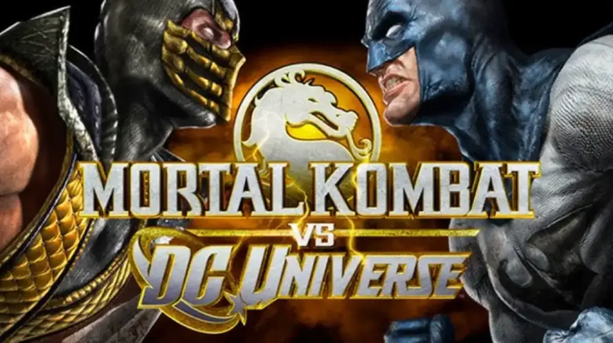 Imagem de Mortal Kombat versus DC Universe com guerreiros lendários.