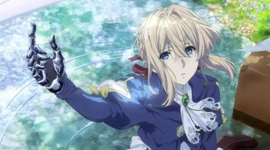 Cena de Violet Evergarden em ordem cronológica, animação da Kyoto Animation.