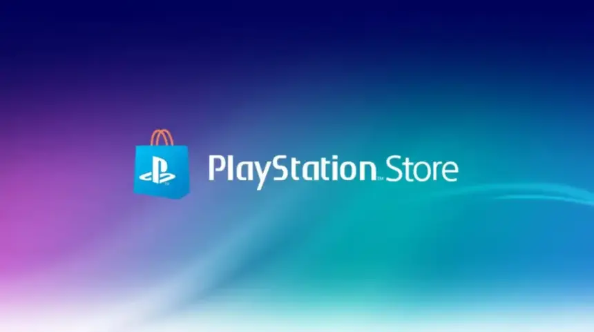 Console PlayStation 3 desligada com logo Sony, fundo preto.